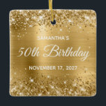 Ornamento De Cerâmica Glittery Gold Foil Glam 50th Birthday<br><div class="desc">Crie seu próprio ornamento quadrado de 50 anos para sua sogra. Personalize o texto do bloco e/ou o estilo da fonte de caligrafia. Altere o texto para qualquer aniversário especial ou de etapa. O fundo da arte digital apresenta uma falso brilho dourado e uma folha metálica ombre ouro (esses gráficos...</div>