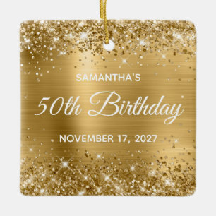 Ornamento De Cerâmica Glittery Gold Foil Glam 50th Birthday