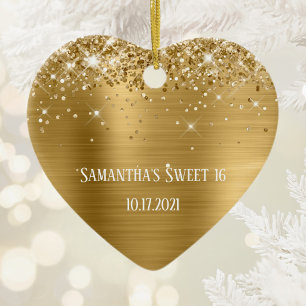 Ornamento De Cerâmica Glittery Gold Foil Personalized Sweet 16