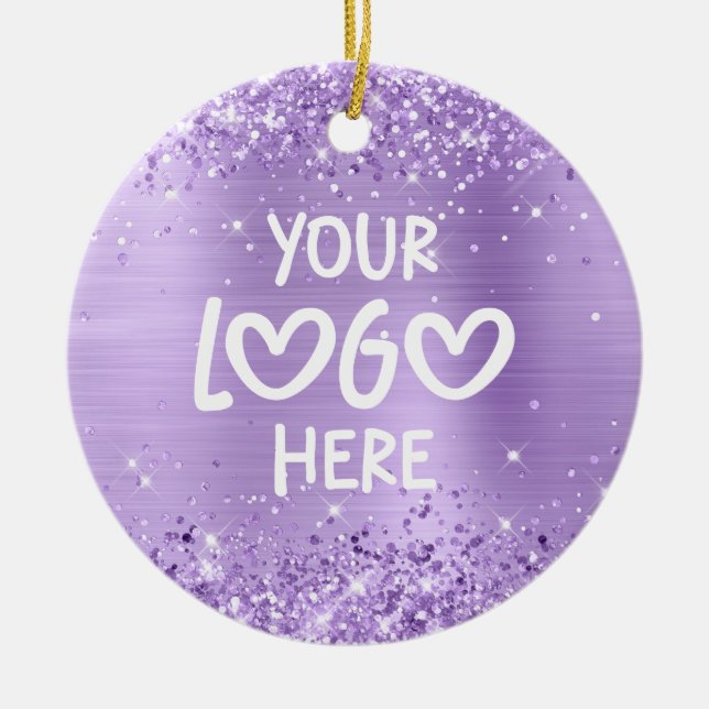Ornamento De Cerâmica Glittery Lavender Faux Foil Business Logo Holiday (Frente)