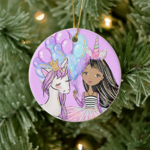 Ornamento De Cerâmica Glittery Pink Unicorn Girls Birthday Cerâmica Orn