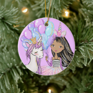 Ornamento De Cerâmica Glittery Pink Unicorn Girls Birthday Cerâmica Orna