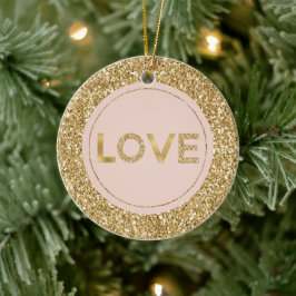 Ornamento De Cerâmica Glitzy Dourado Brilhante Blush Pink Love