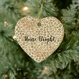 Ornamento De Cerâmica Glitzy Glam Dourada Blush Gliter Impressão Leopard