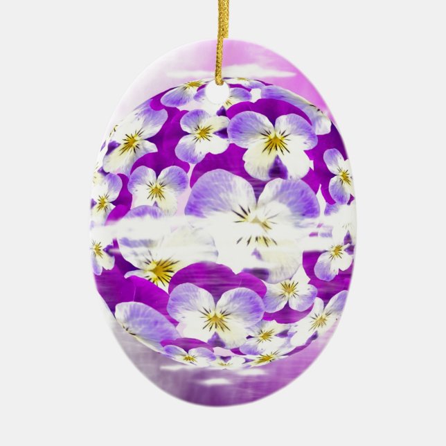 Ornamento De Cerâmica Globo de padrão de flores violeta sutil e simples (Frente)