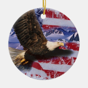 Ornamento De Cerâmica Glória congelada, Eagle & bandeira americana