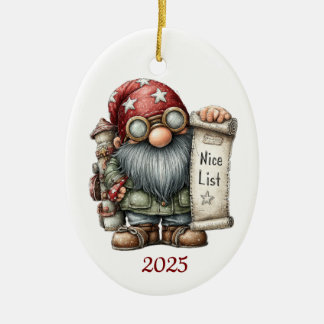 Ornamento De Cerâmica Gnome Ceramic Oval Christmas Ornament