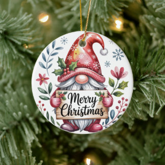 Ornamento De Cerâmica Gnome Christmas Blessings Merry Christmas Ornament