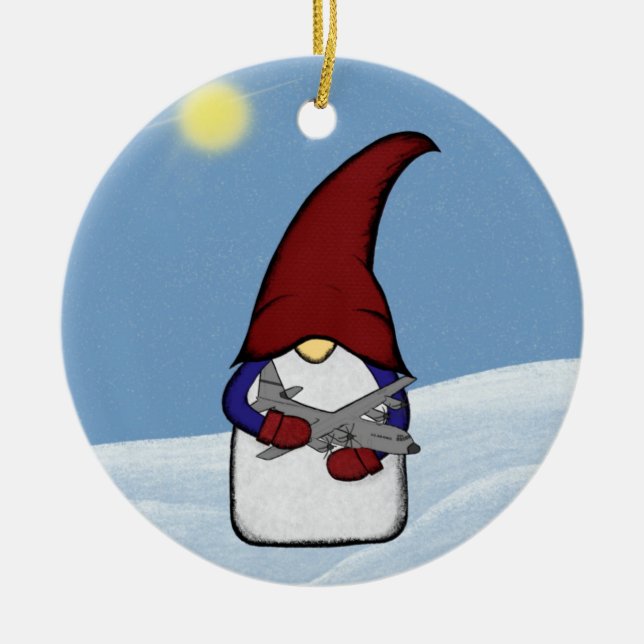 Ornamento De Cerâmica Gnome e C-130 (Frente)