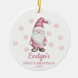 Ornamento De Cerâmica Gnome Personalizado Primeiro Natal da Menina