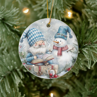 Ornamento De Cerâmica Gnomo Azul de Natal 