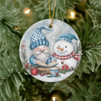 Ornamento De Cerâmica Gnomo Azul de Natal 