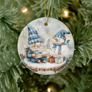 Ornamento De Cerâmica Gnomo Azul de Natal 