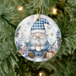 Ornamento De Cerâmica Gnomo Azul de Natal 