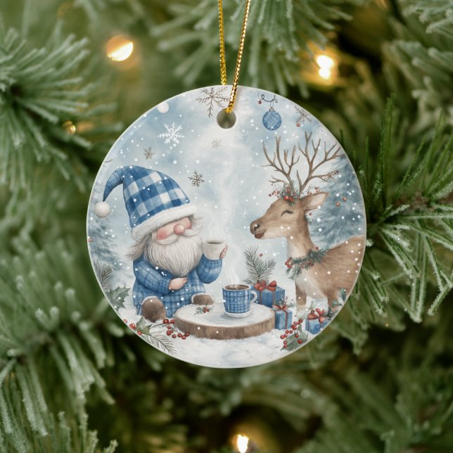Ornamento De Cerâmica Gnomo Azul de Natal  (Árvore)