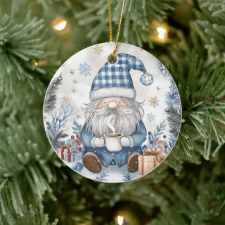 Ornamento De Cerâmica Gnomo Azul de Natal 