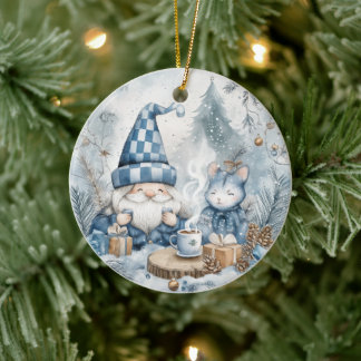Ornamento De Cerâmica Gnomo Azul de Natal 