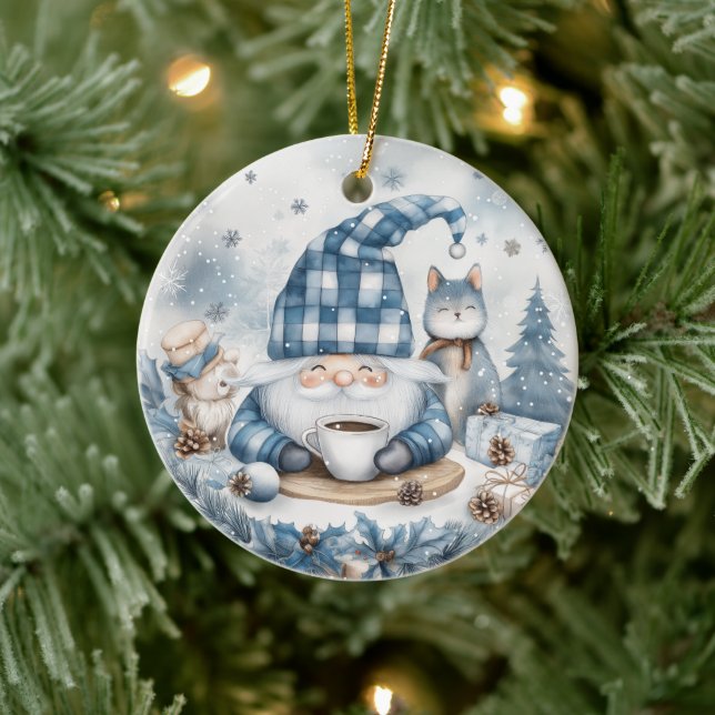 Ornamento De Cerâmica Gnomo Azul de Natal  (Árvore)