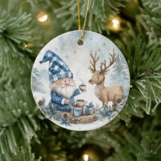 Ornamento De Cerâmica Gnomo Azul de Natal 