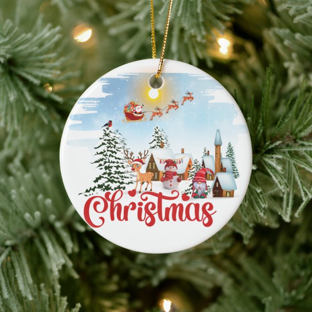 Ornamento De Cerâmica Gnomo Bonito, Neve Celebrando Férias de Natal (Árvore)