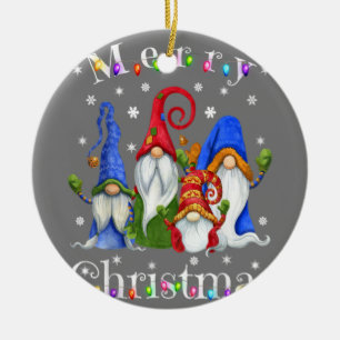 Ornamento De Cerâmica Gnomo Christmas Pajamas - Feliz Gnomo do Jardim Ch
