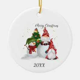 Ornamento De Cerâmica Gnomo de Natal Boneco de Neve