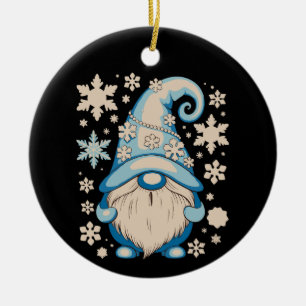 Ornamento De Cerâmica Gnomo de Natal de Inverno Azul Férias de Neve de N