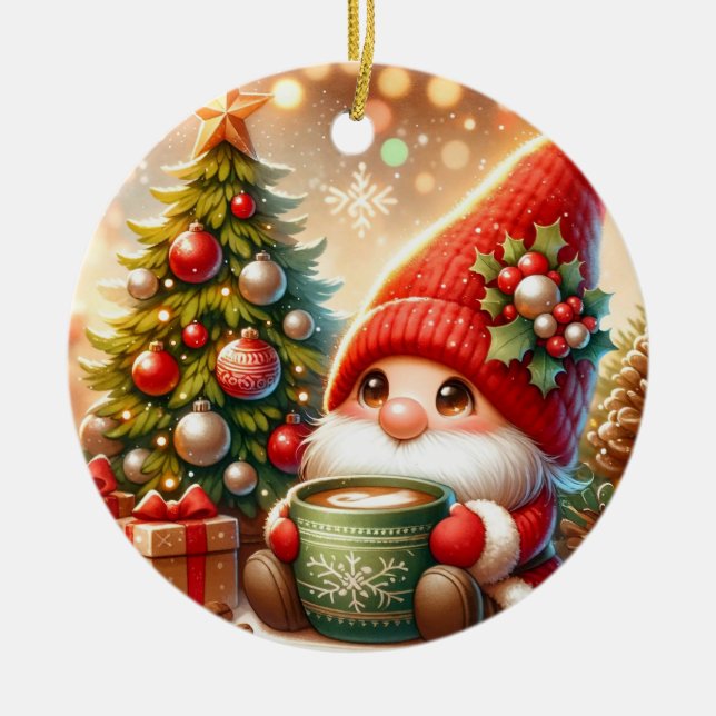 Ornamento De Cerâmica Gnomo de Natal Fofo  (Frente)