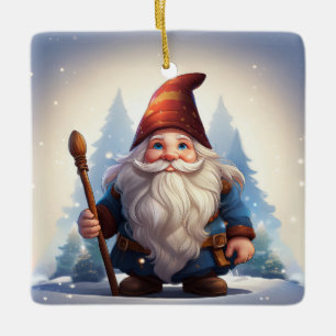 Ornamento De Cerâmica Gnomo de Natal Fofo na Neve