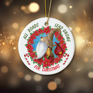 Ornamento De Cerâmica Gnomo de todas as estradas para o Natal