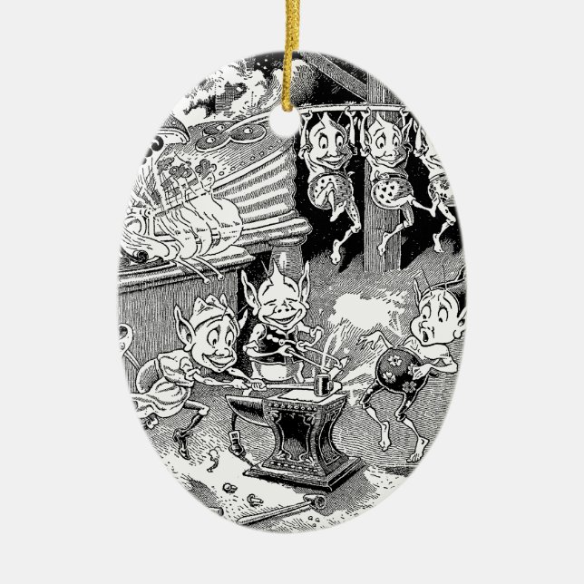 Ornamento De Cerâmica Gnomo do ferreiro na forja (Frente)