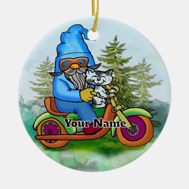 Ornamento De Cerâmica Gnomo motociclista (Frente)