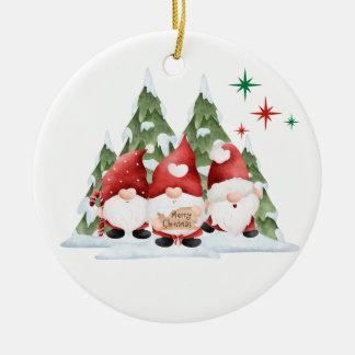 Ornamento De Cerâmica Gnomos Desejando um Feliz Natal em um