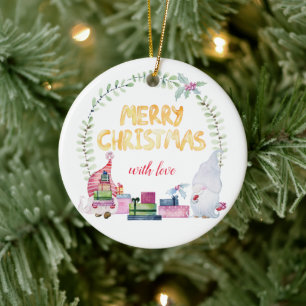 Ornamento De Cerâmica Gnomos do natal da Watercolor