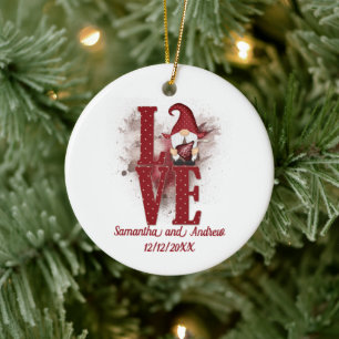 Ornamento De Cerâmica Gnomos Red Love Fato Casamento Bonito Data Natal