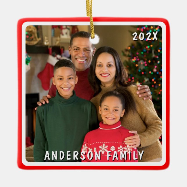 Ornamento De Cerâmica Gnomos Whimsical Feliz Foto de Natal (Frente)