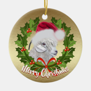 Ornamento De Cerâmica GOAT Angora Goat Doe Santa Hat Natal