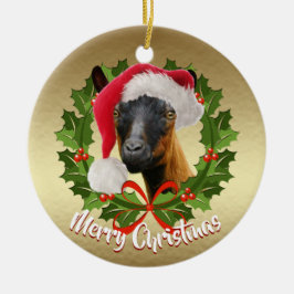 Ornamento De Cerâmica GOAT Oberhasli Dairy Goat Doe Santa Hat Natal