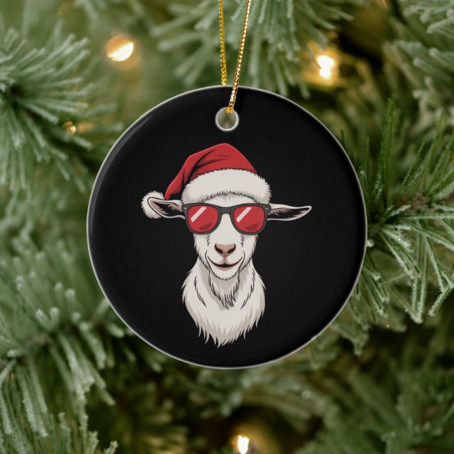 Ornamento De Cerâmica Goat Santa Hat Funny Cute Farm Animal Farmer Xmas (Árvore)