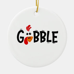 Ornamento De Cerâmica Gobble Engraçado Banquete de Ação de Graças à Turq