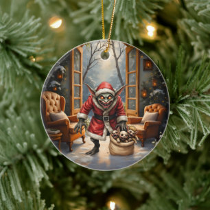 Ornamento De Cerâmica Goblin de Natal assustador - Papais noeis de Mau d