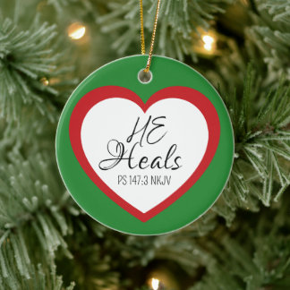 Ornamento De Cerâmica God Heals the Brokenhearted Green Christmas