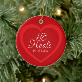 Ornamento De Cerâmica God Heals the Brokenhearted Red Christmas