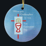 Ornamento De Cerâmica Godfilha, Primeira Comunhão Sagrada, Turquesa<br><div class="desc">Sua filha Deus apreciará esse presente de Primeira Sagrada Comunhão,  souvenir e dar como você a felicita por este dia especial de comunhão!</div>