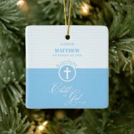 Ornamento De Cerâmica Godson Baptism Blue Child of Deus Personalizado
