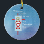 Ornamento De Cerâmica Godson, Primeira Comunhão, Azul<br><div class="desc">Seu Godson apreciará este presente especial da Primeira Sagrada Comunhão,  lembrança e presente como você o felicita por seu dia de comunhão!</div>