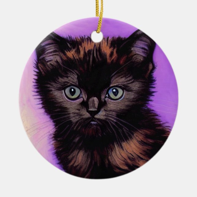 Ornamento De Cerâmica Gogh Style Purple Cat (Frente)