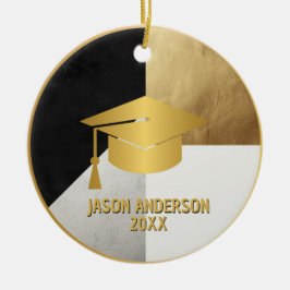 Ornamento De Cerâmica Gold and Black Custom Graduation Ornament