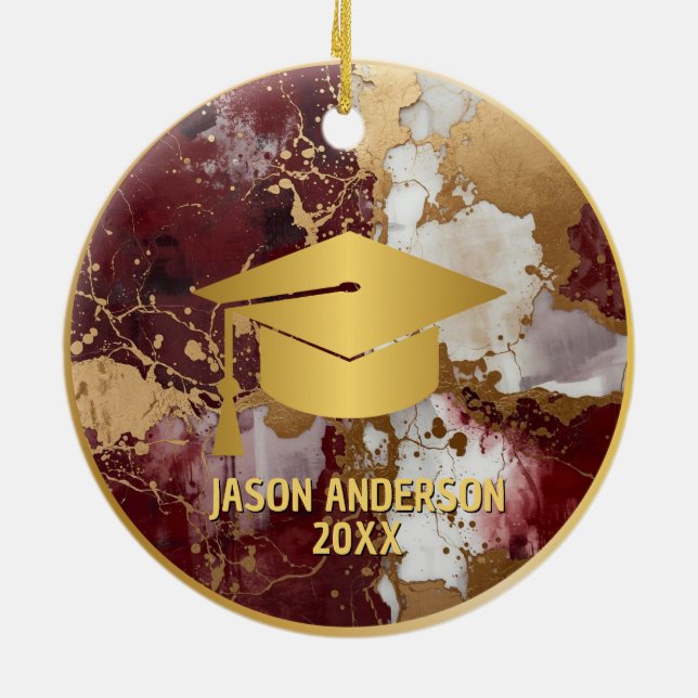 Ornamento De Cerâmica Gold and Maroon Custom Graduation Ornament (Traseira)
