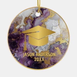 Ornamento De Cerâmica Gold and Purple Custom Graduation Ornament